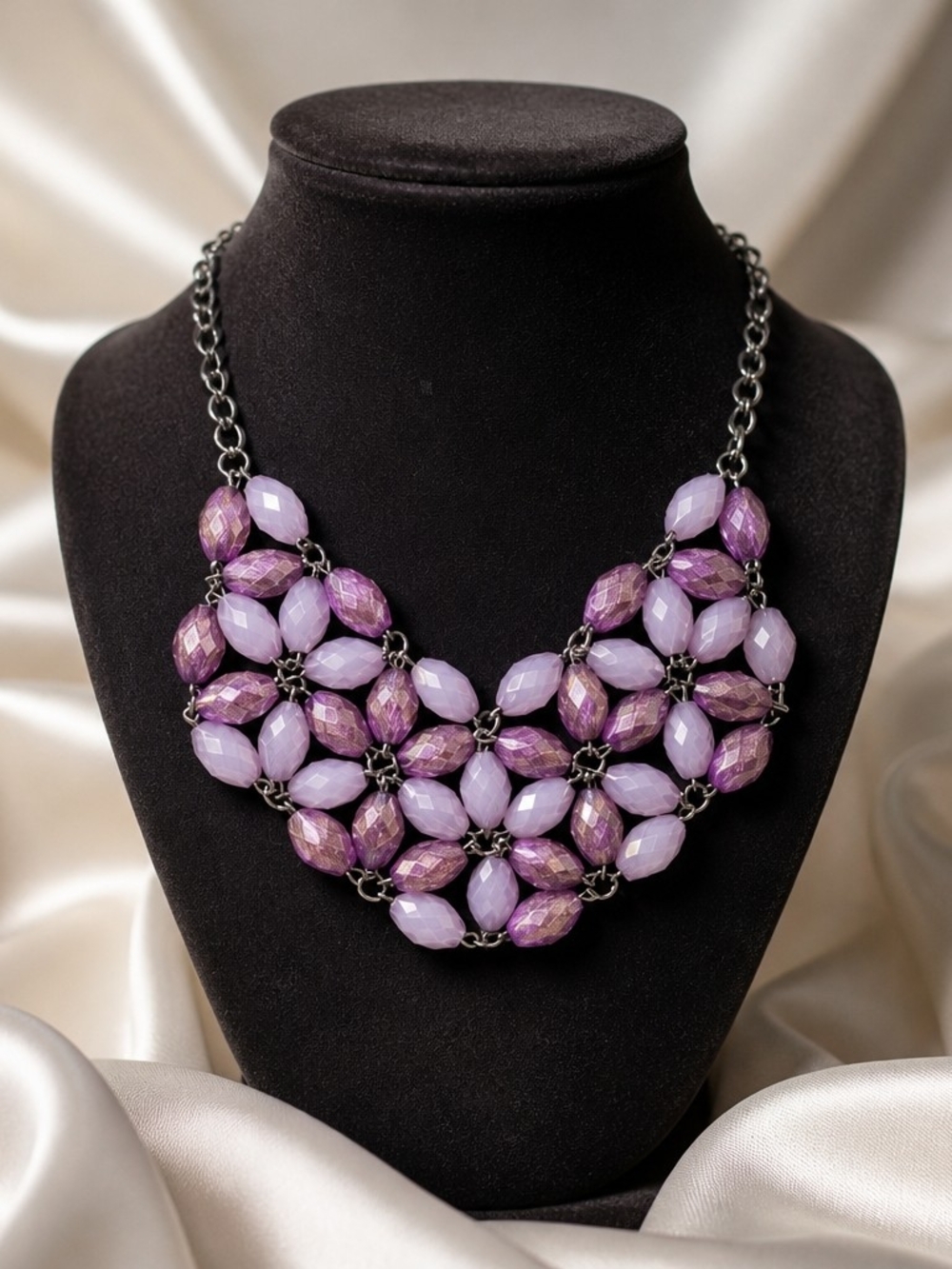 Purple Beaded Statement Necklace - Women Jewelry